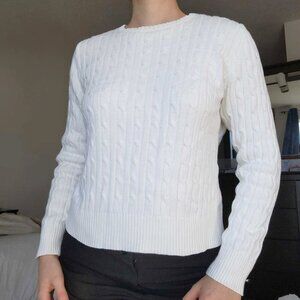 Vintage 90s Coastal Grandma white crew neck cable knit sweater from St Johns Bay
